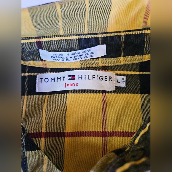 Vtg Tommy Hilfiger Womens Yellow Plaid Long Sleeve Button Up Shirt Size Large - Picture 4 of 10